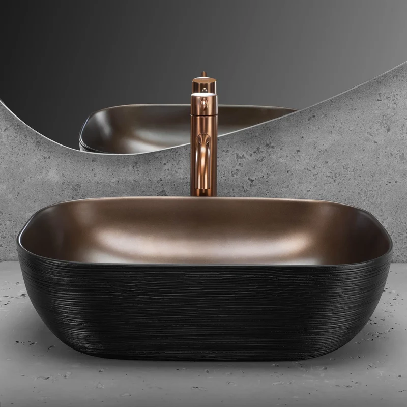 Aufsatzwaschbecken Belinda Copper Brushed Schwarz 46x32cm