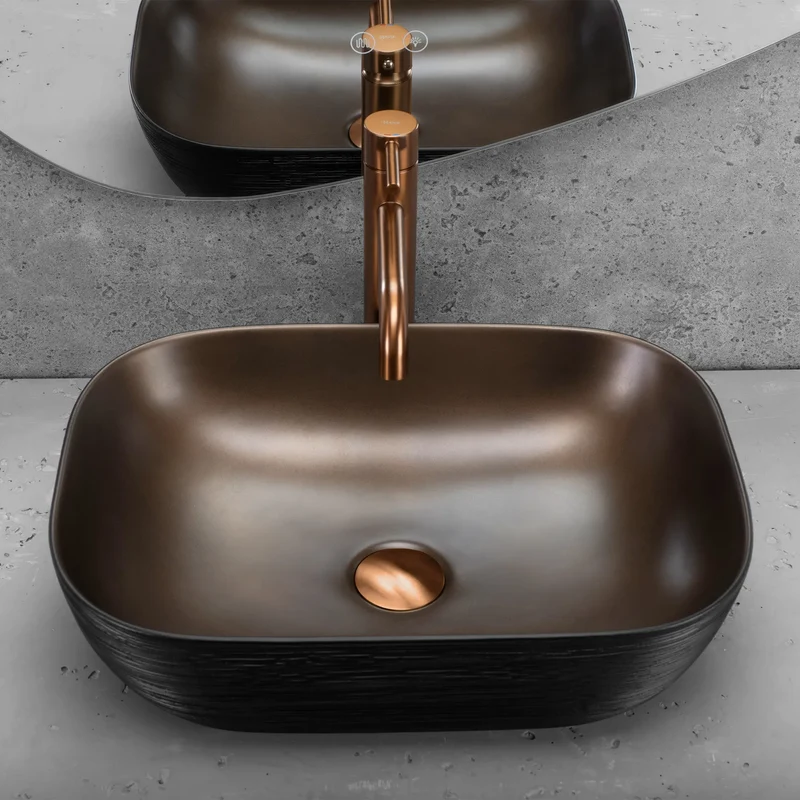 Aufsatzwaschbecken Belinda Copper Brushed Schwarz 46x32cm