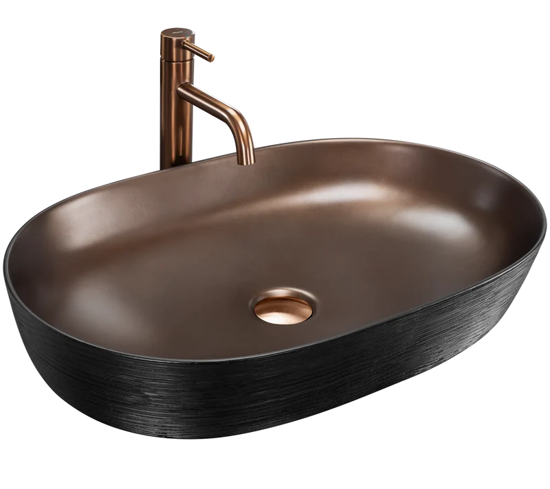 Aufsatzwaschbecken Cleo Copper Brushed Schwarz 60,5x41cm