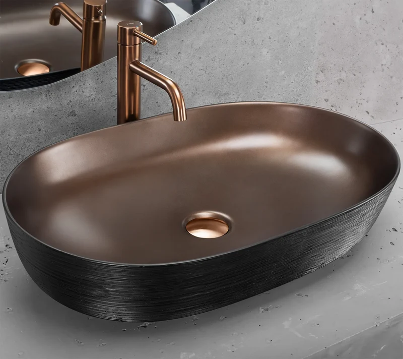 Aufsatzwaschbecken Cleo Copper Brushed Schwarz 60,5x41cm