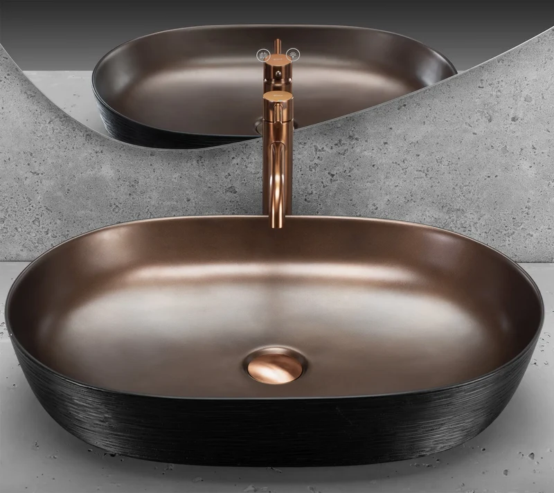 Aufsatzwaschbecken Cleo Copper Brushed Schwarz 60,5x41cm