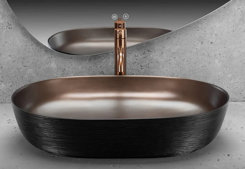 Aufsatzwaschbecken Cleo Copper Brushed Schwarz 60,5x41cm