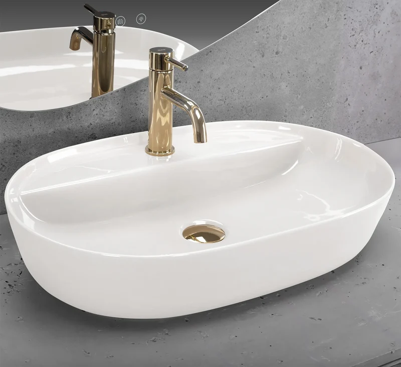 Aufsatzwaschbecken Aura Shiny Ecru 60,5x40,5cm
