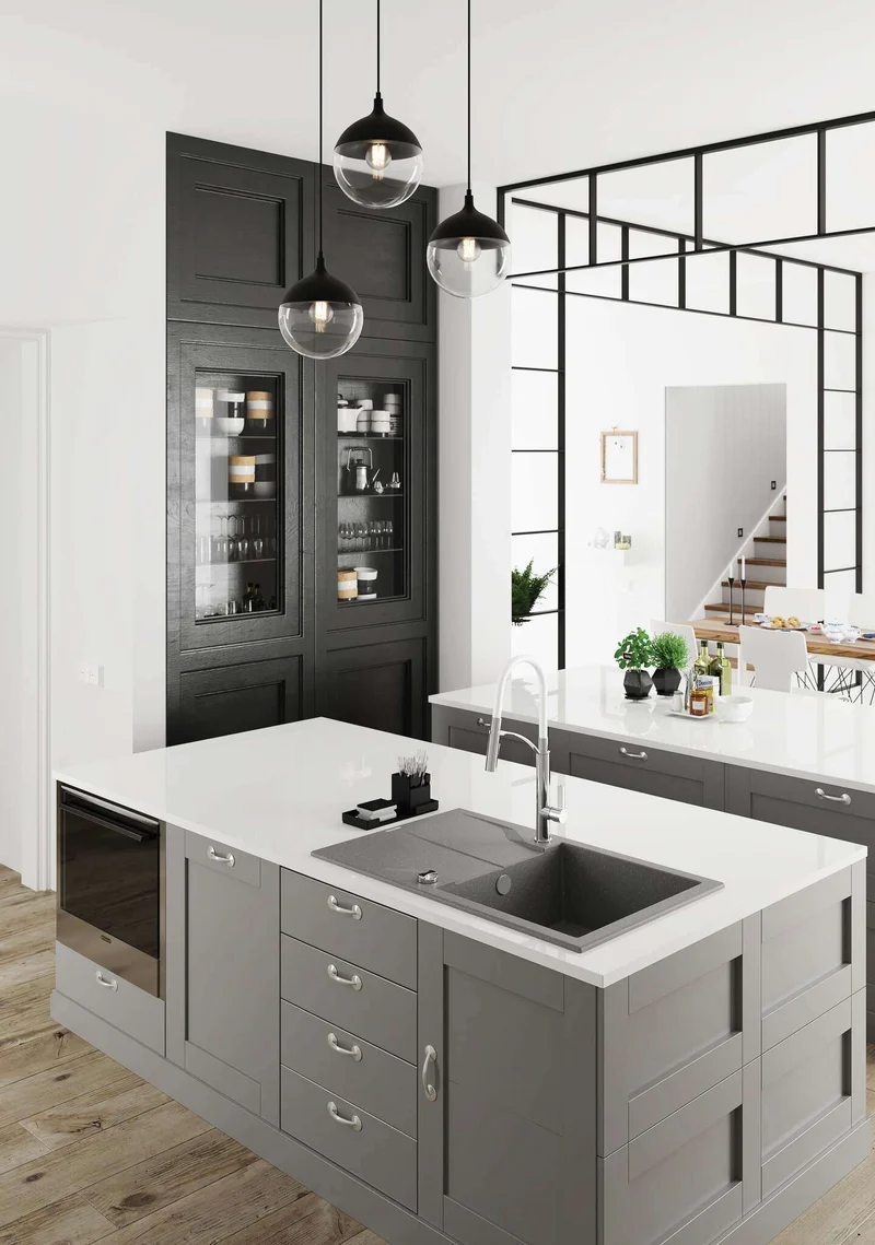 DEANTE Andante Granitspülbecken mit Abtropffläche // Grau Metallic // ZQN-S113