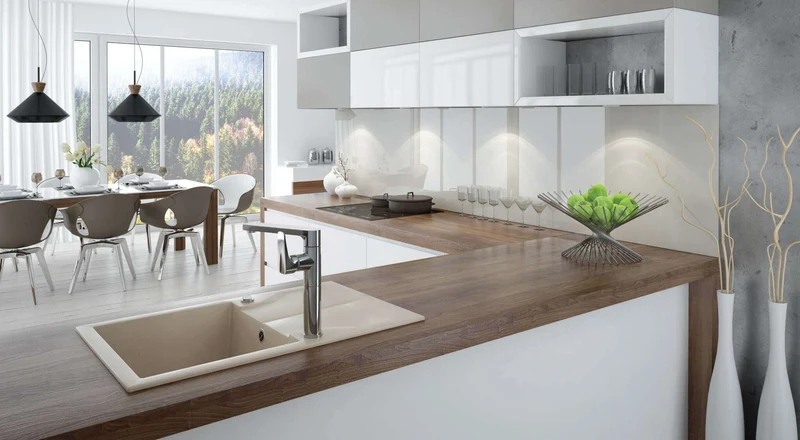 DEANTE Andante Granitspülbecken mit Abtropffläche // Beige // ZQN-5113
