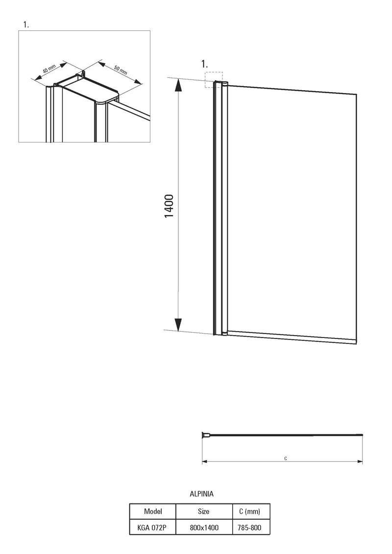 DEANTE Alpinia Badewannenabtrennung - 80x140 cm // Chrom // KGA-072P