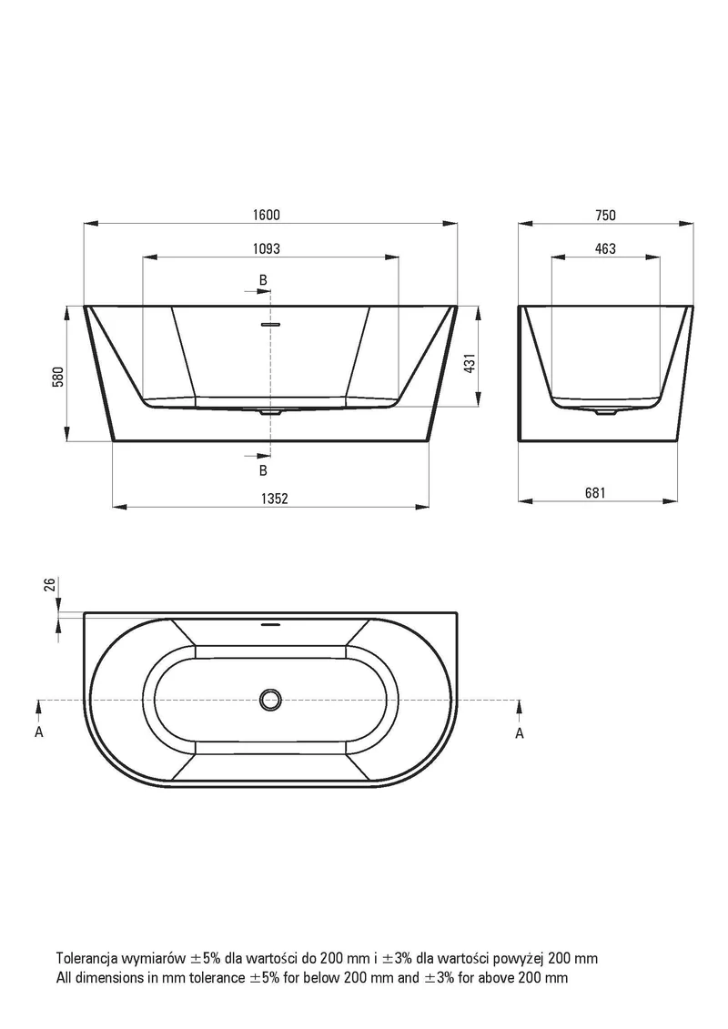 DEANTE Silia Wand- oder Freistehende Badewanne - 160 cm // Weiß // KDS-016W