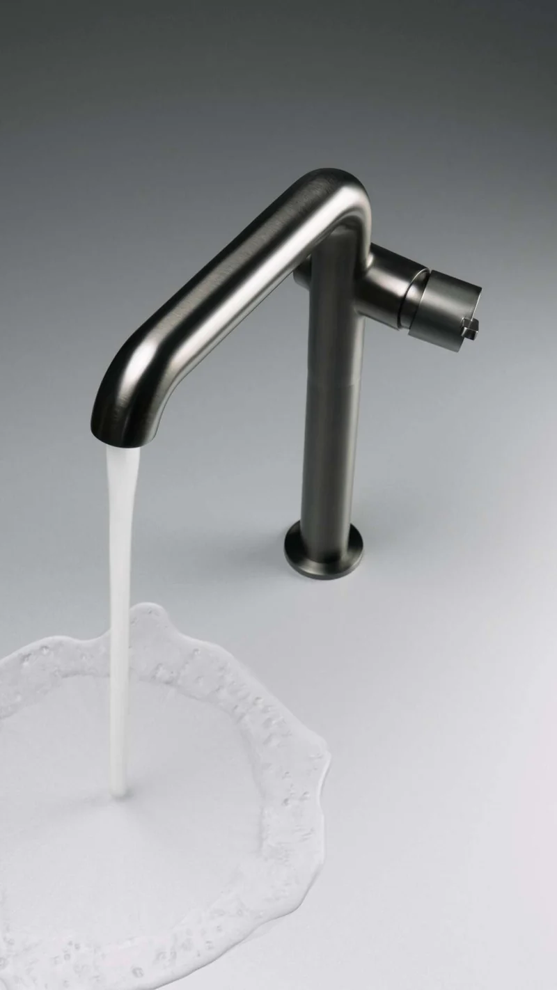 DEANTE Silia Waschtischarmatur hoch mit seitlichem Hebel // Titanium // BQS-D24K