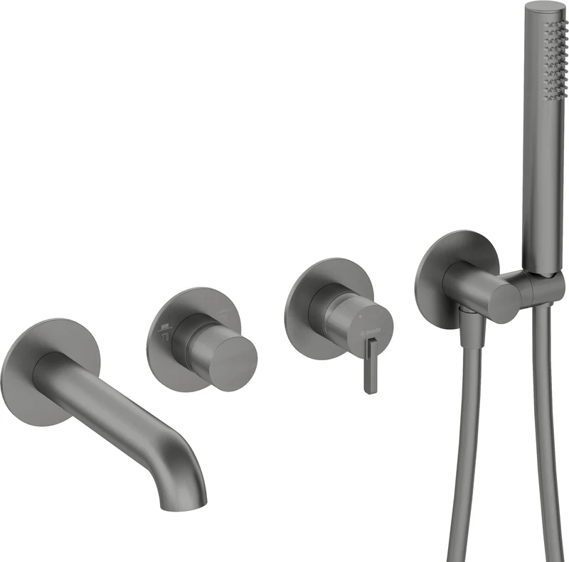 DEANTE Silia 4-Loch-Wannenarmatur mit Brausegarnitur Unterputz // Titanium // BQS-D18P