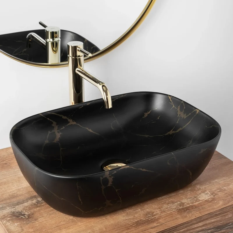 Aufsatzwaschbecken Belinda Schwarz Marble Matt 46x32cm