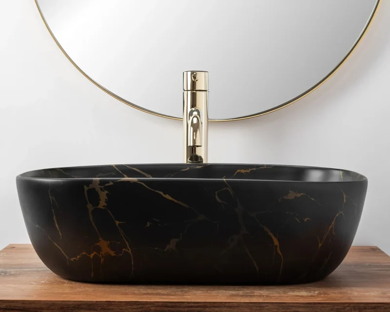 Aufsatzwaschbecken Belinda Schwarz Marble Matt 46x32cm