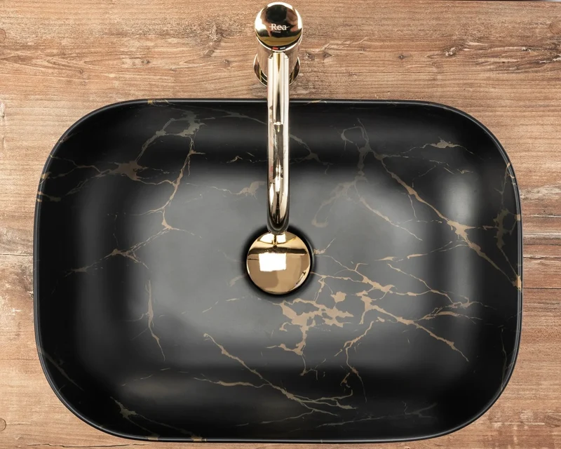 Aufsatzwaschbecken Belinda Schwarz Marble Matt 46x32cm