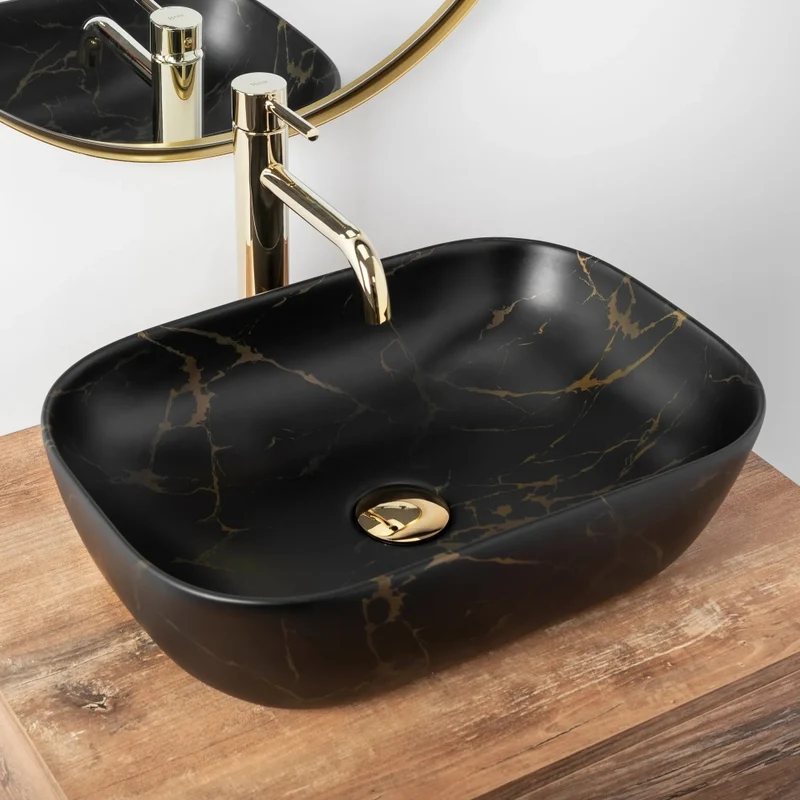 Aufsatzwaschbecken Belinda Schwarz Marble Matt 46x32cm