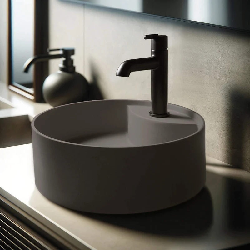 DEANTE Silia Granit-Aufsatzwaschbecken mit Armaturenbank // Anthrazit Metallic // CQS-TU4B