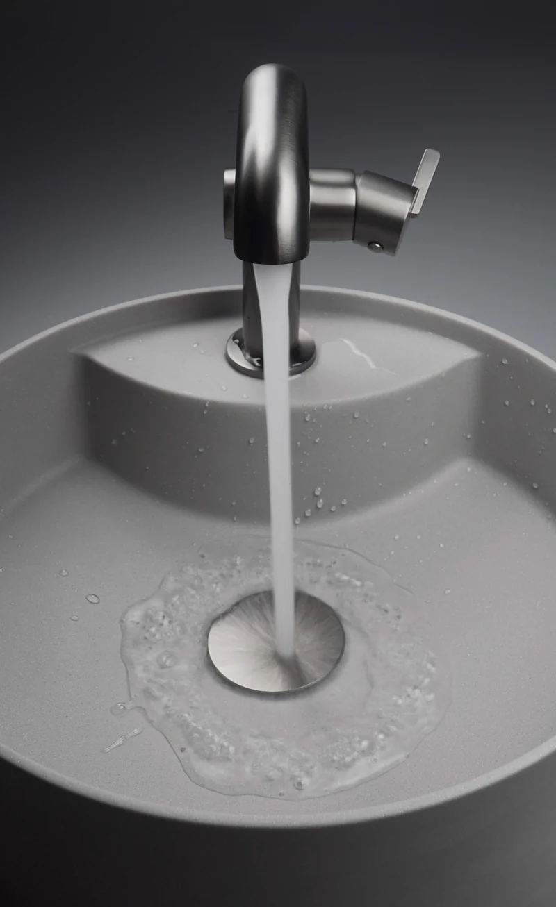 DEANTE Silia Granit-Aufsatzwaschbecken mit Armaturenbank // Grau Metallic // CQS-SU4B