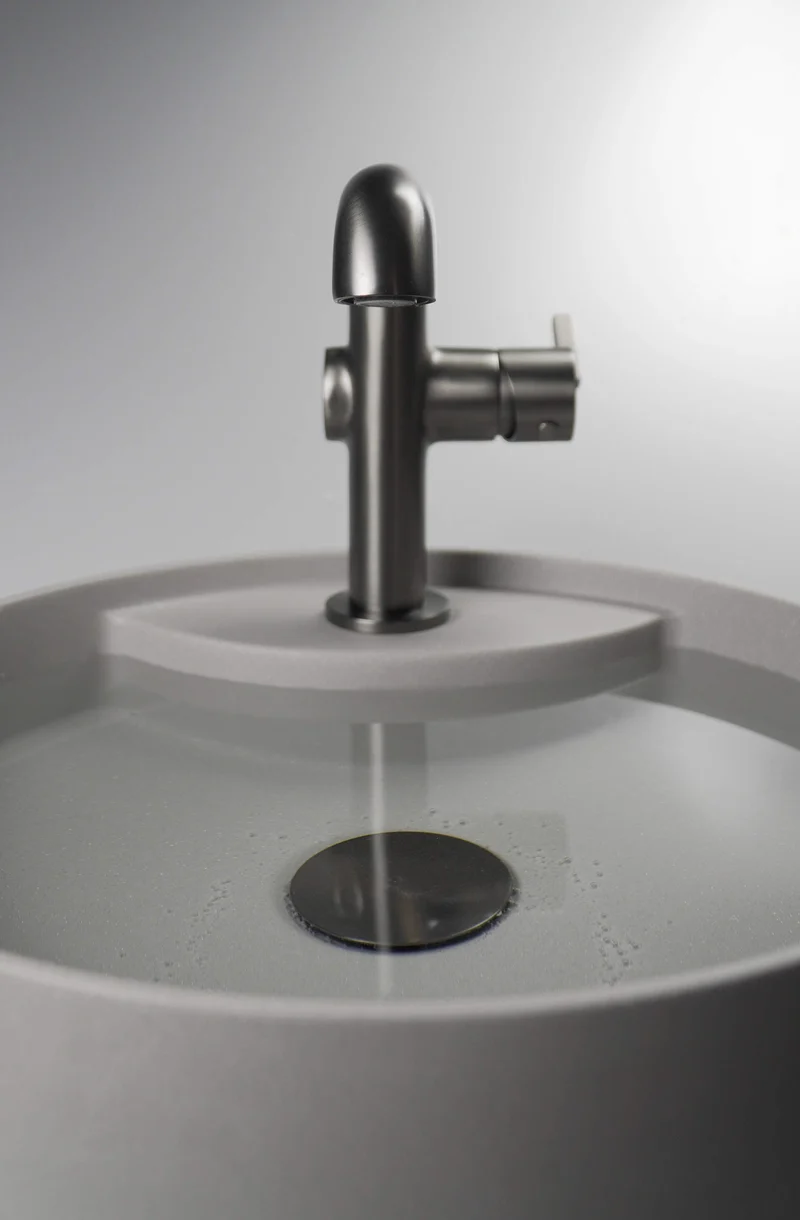 DEANTE Silia Granit-Aufsatzwaschbecken mit Armaturenbank // Grau Metallic // CQS-SU4B