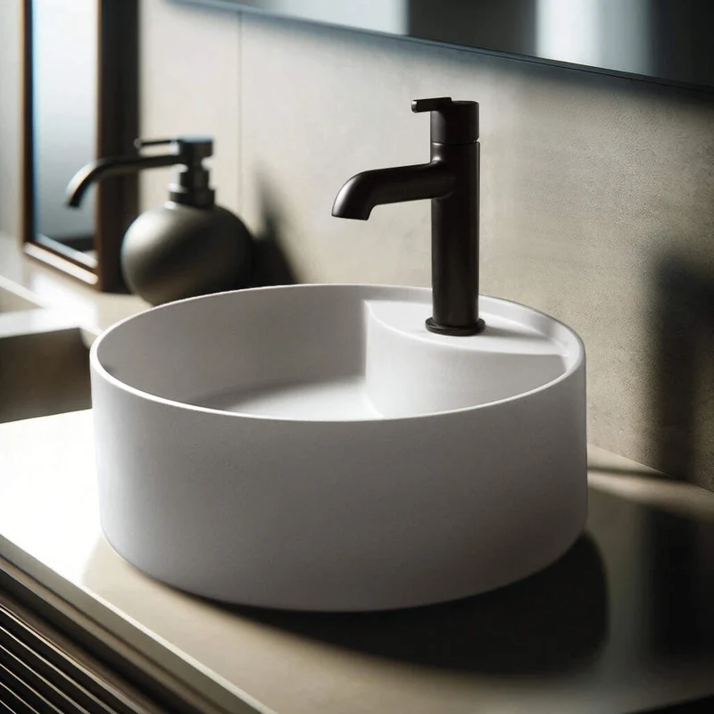 DEANTE Silia Granit-Aufsatzwaschbecken mit Armaturenbank // Alabaster // CQS-AU4B