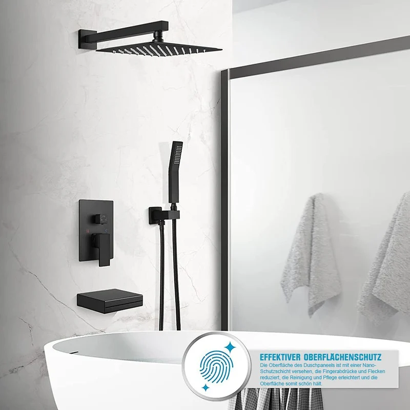 Unterputz Duschsystem Regendusche - mit Badewanne - Schwarz