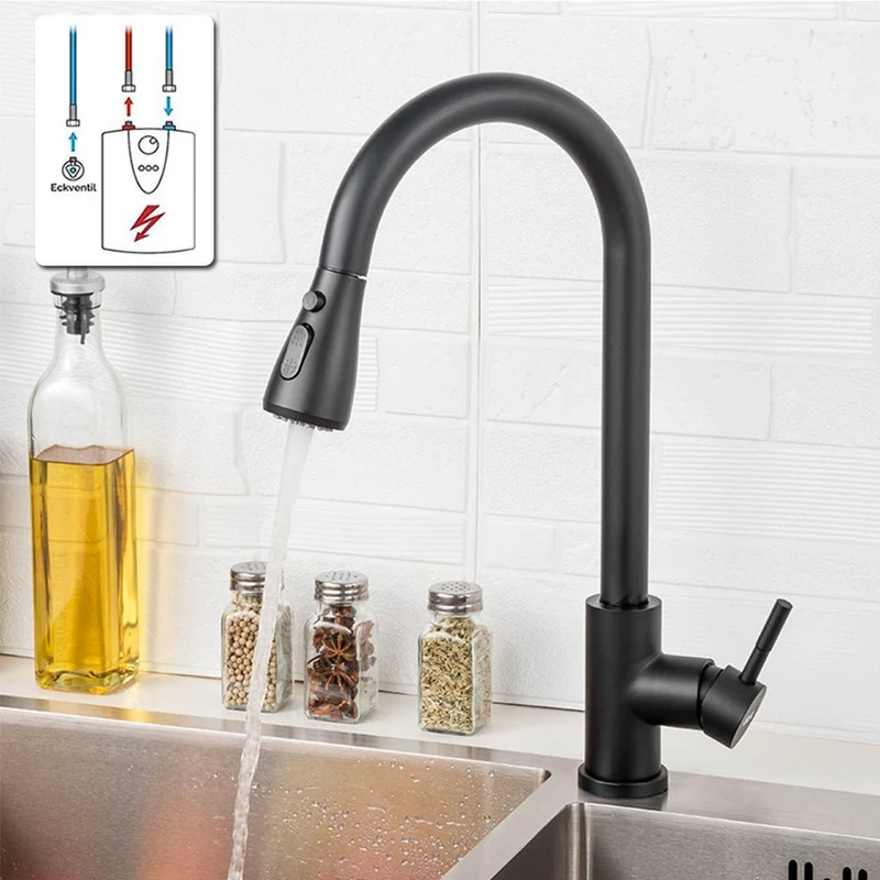XIIW Niederdruckarmatur | mit 3 Schläuche | Küchenarmatur | 2 Strahlarten | mit Ausziehbar brause