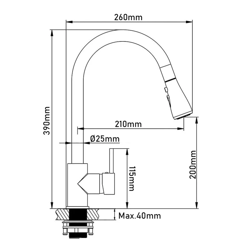 XIIW Niederdruckarmatur | mit 3 Schläuche | Küchenarmatur | 2 Strahlarten | mit Ausziehbar brause