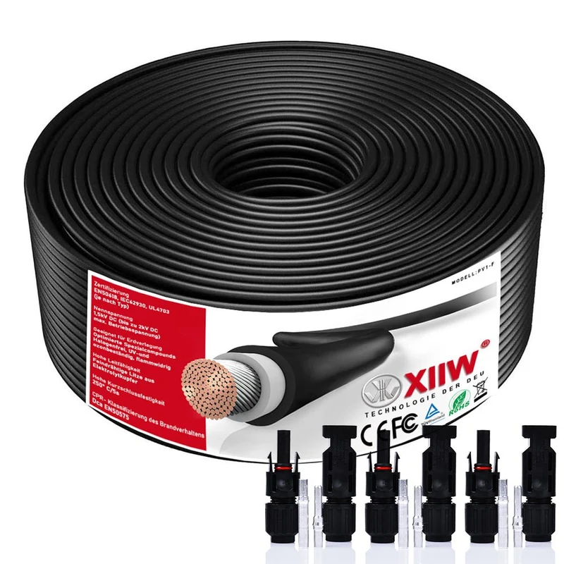 Photovoltaik Solarkabel | 4mm² 6mm² 10mm² | 10m 50m 100m | mit 3Paar MC4 Stecker