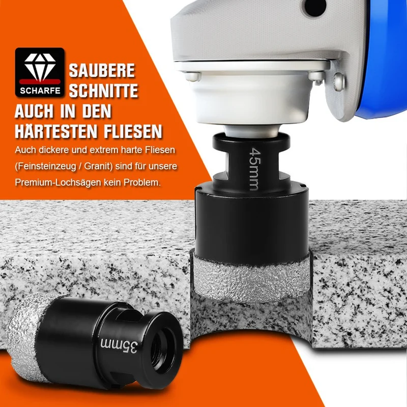 XIIW 11-tlg. Diamantbohrkronen & Trennscheiben Set M14 | Fliesenbohrer & Diamant-Trennscheibe 125mm | Profi-Set für Feinsteinzeug, Granit & Marmor