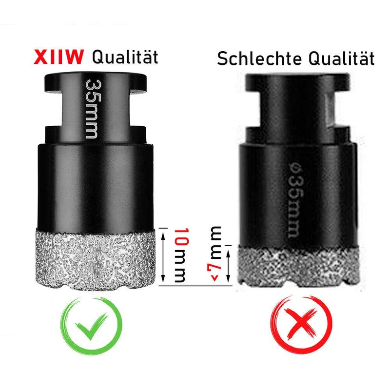 XIIW 6-tlg. Diamantbohrkronen Set M14 mit Fingerfräser | Profi Trockenbohrer 20-68mm für Feinsteinzeug & Granit | Vakuumhartgelötet