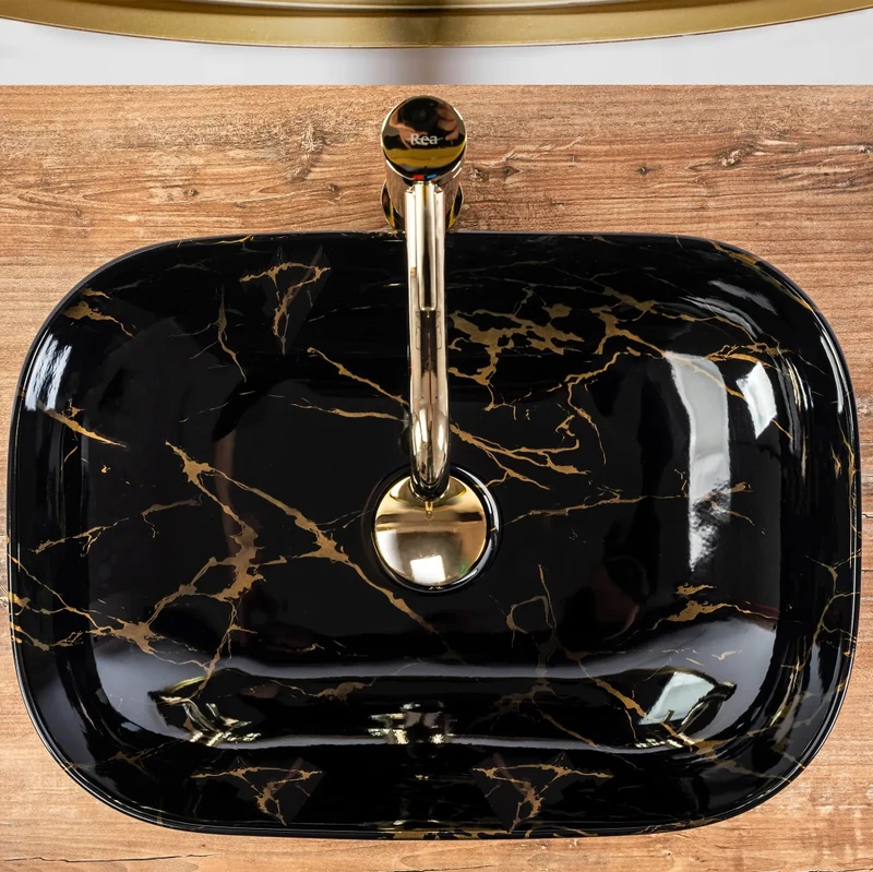 Aufsatzwaschbecken Belinda Schwarz Marble Poliert 46x32cm