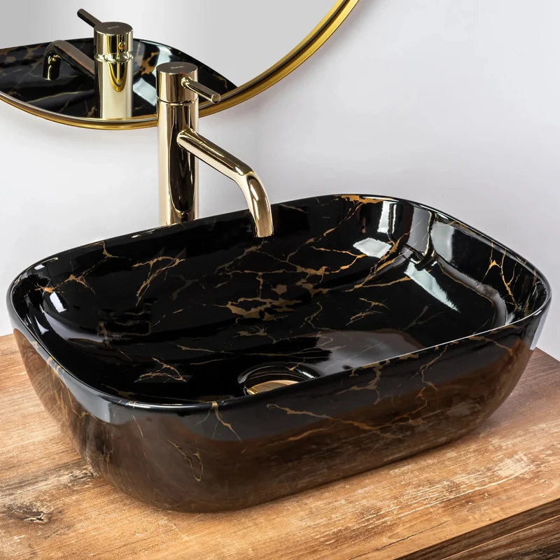 Aufsatzwaschbecken Belinda Schwarz Marble Poliert 46x32cm