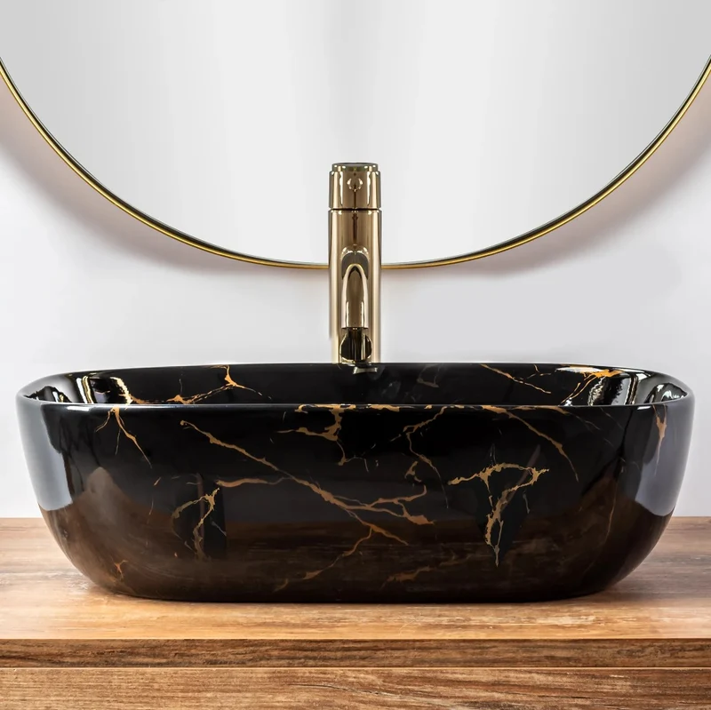 Aufsatzwaschbecken Belinda Schwarz Marble Poliert 46x32cm