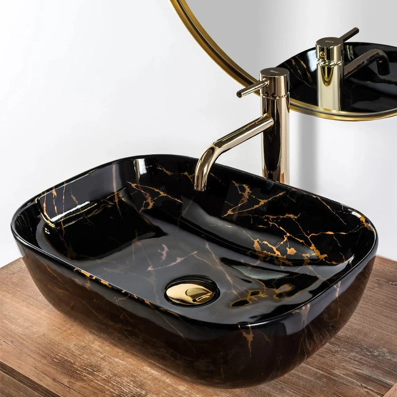 Aufsatzwaschbecken Belinda Schwarz Marble Poliert 46x32cm