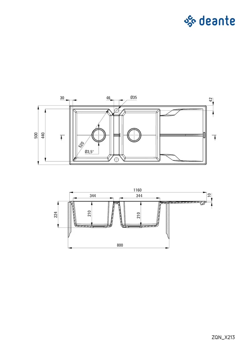 DEANTE Andante Granitspülbecken mit Abtropffläche - 2 Becken // Grau Metallic // ZQN-S213
