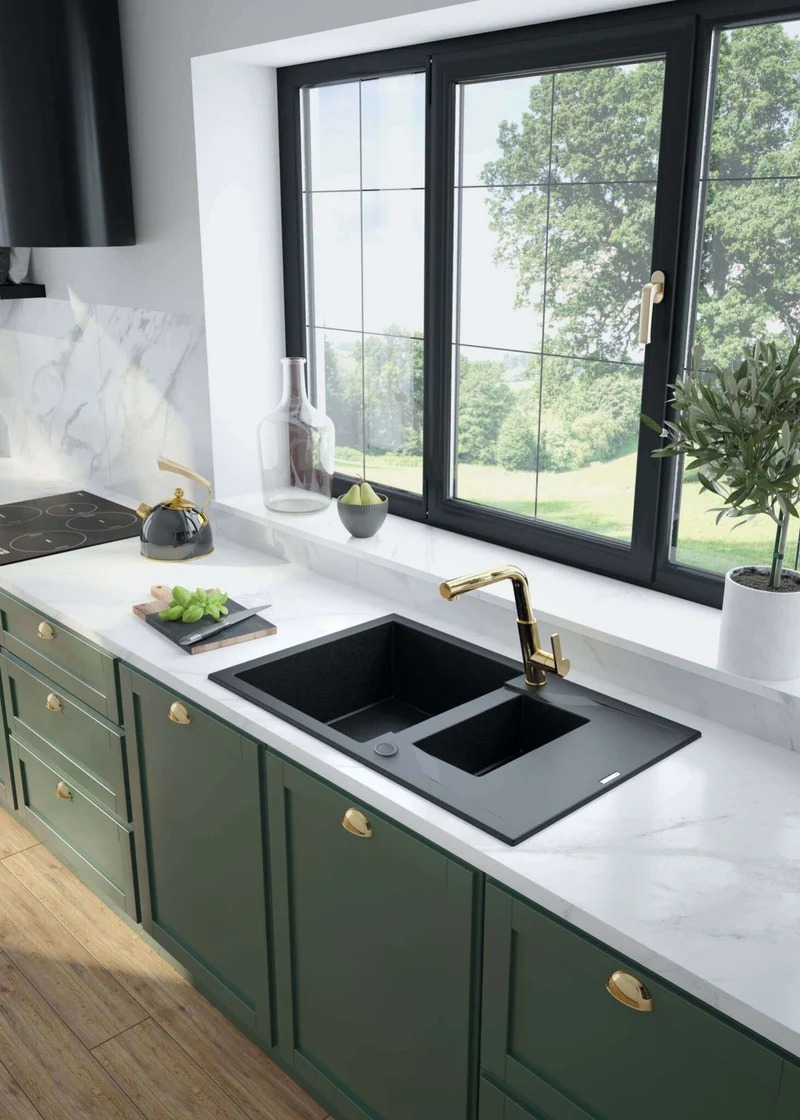 DEANTE Andante Granitspülbecken mit Abtropffläche - 1.5-Becken // Graphit Metallic // ZQN-G513