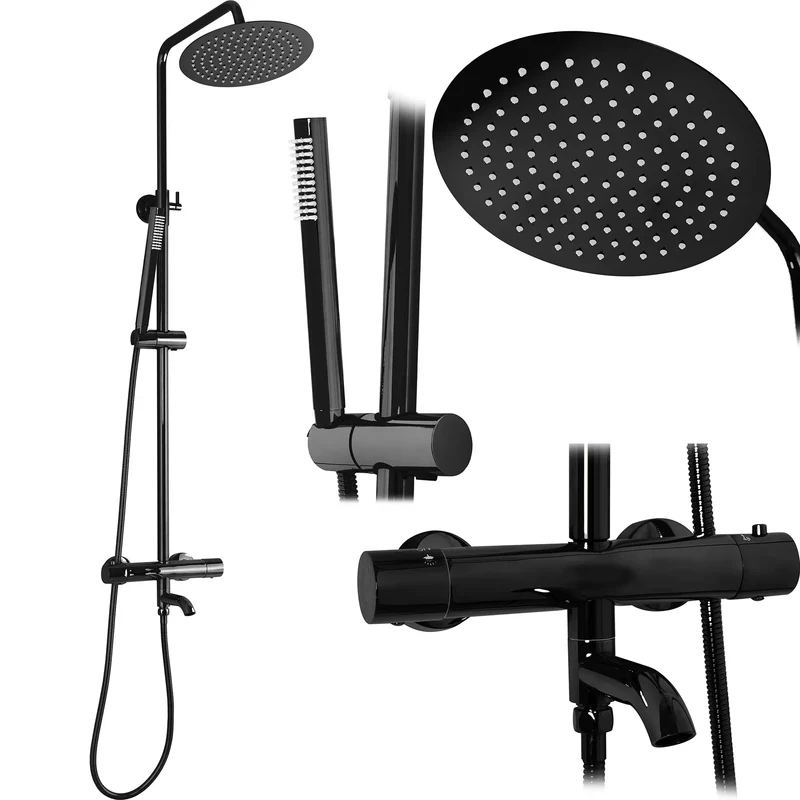 Dusche mit Wannenauslauf Lungo Schwarz Metallic (mit Thermostat)
