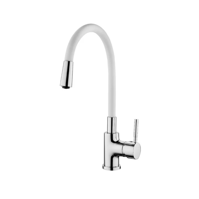 Verosan+ Moderne Küchenarmatur Barcelona in chrom mit flexiblem weißen Schlauch