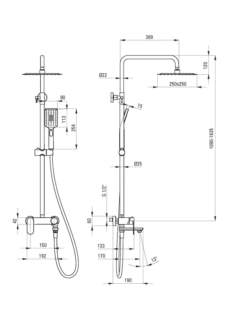 DEANTE Alpinia Duschsystem mit Badewannenarmatur – schwenkbarer Auslauf // Chrom // NAC-01AM