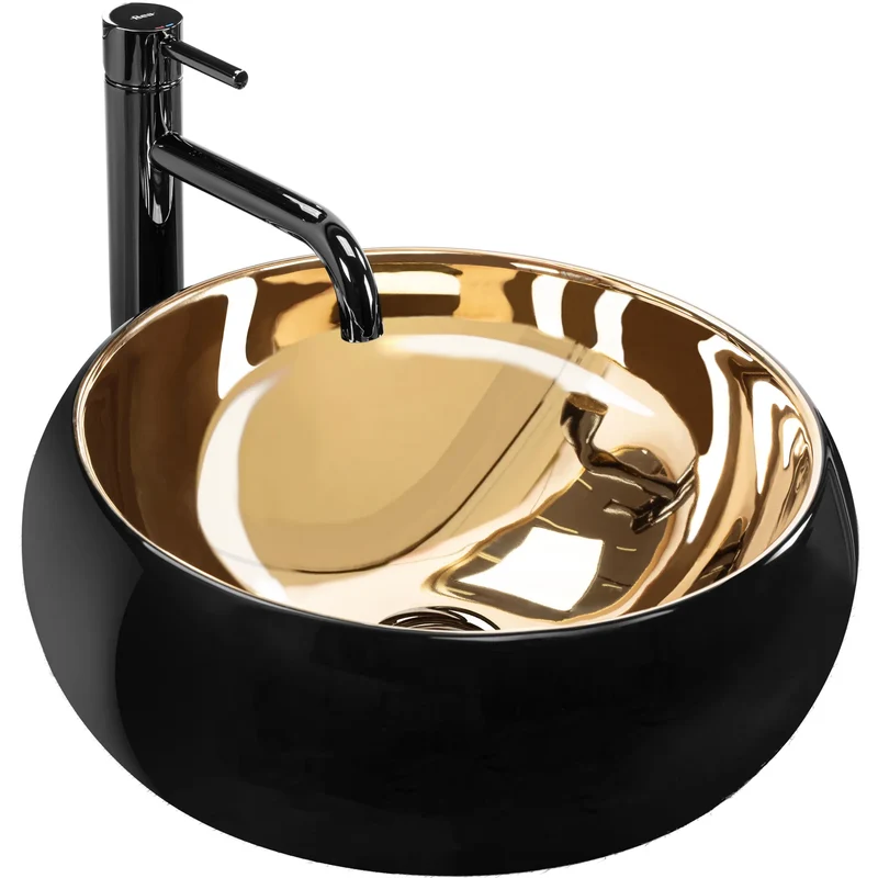 Aufsatzwaschbecken Luna Schwarz Gold ∅ 40cm