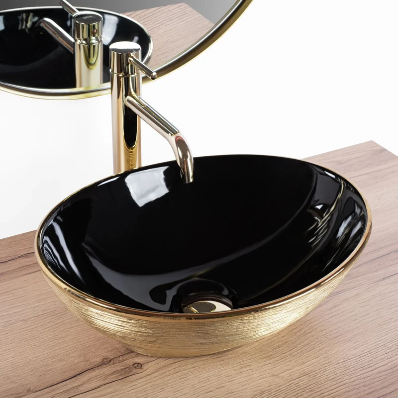 Aufsatzwaschbecken Sofia Brushed Gold Schwarz 41x34,5cm