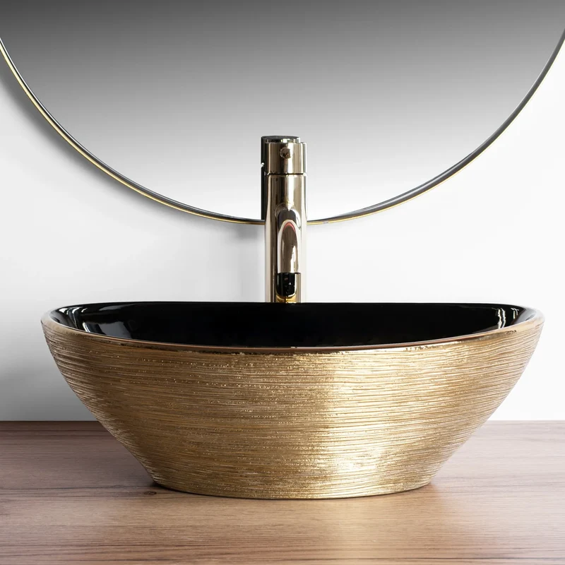 Aufsatzwaschbecken Sofia Brushed Gold Schwarz 41x34,5cm