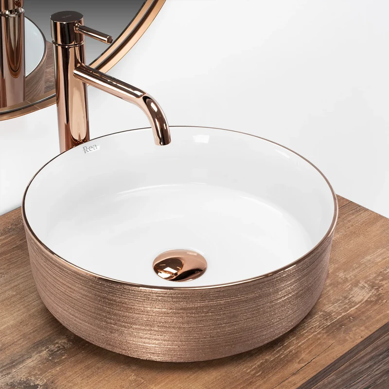 Aufsatzwaschbecken Sami Rosé Gold Brush Ø 36cm