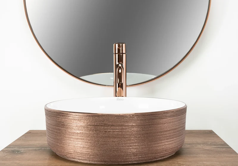 Aufsatzwaschbecken Sami Rosé Gold Brush Ø 36cm