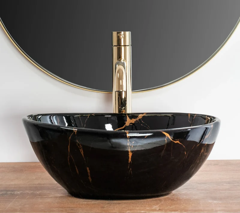 Aufsatzwaschbecken Sofia Mini Black Marble 35,5x27cm