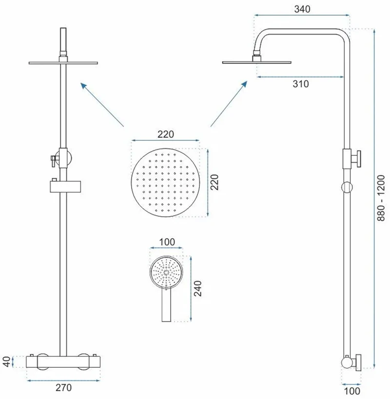Dusche Parot Matt Gold (Duscharmatur mit Thermostat)
