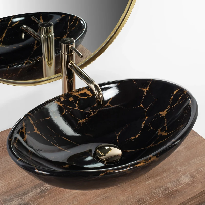 Aufsatzwaschbecken Pamela Black Marble 53x33cm