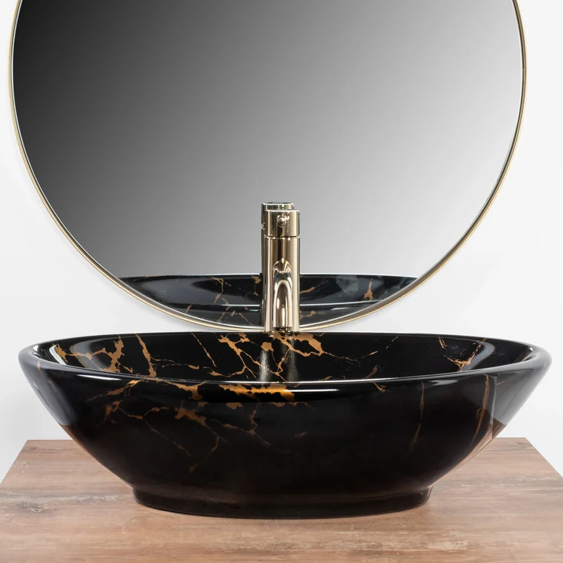 Aufsatzwaschbecken Pamela Black Marble 53x33cm