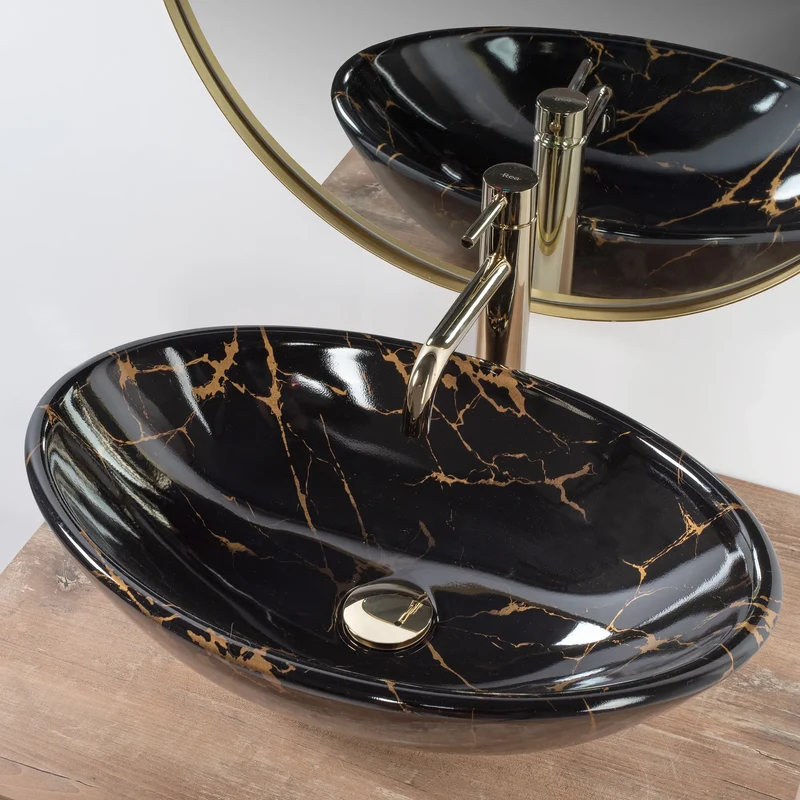Aufsatzwaschbecken Pamela Black Marble 53x33cm