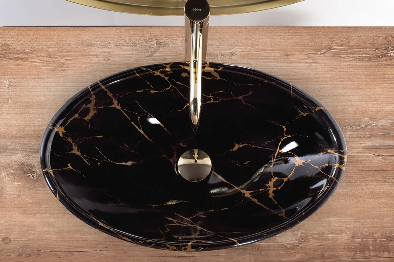 Aufsatzwaschbecken Pamela Black Marble 53x33cm