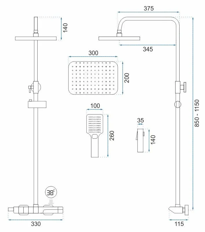 Dusche Rob Chrom Matt (mit Thermostat)