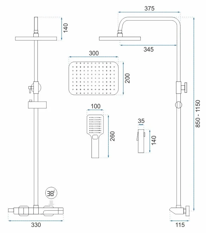 Dusche Rob Black (mit Thermostat)