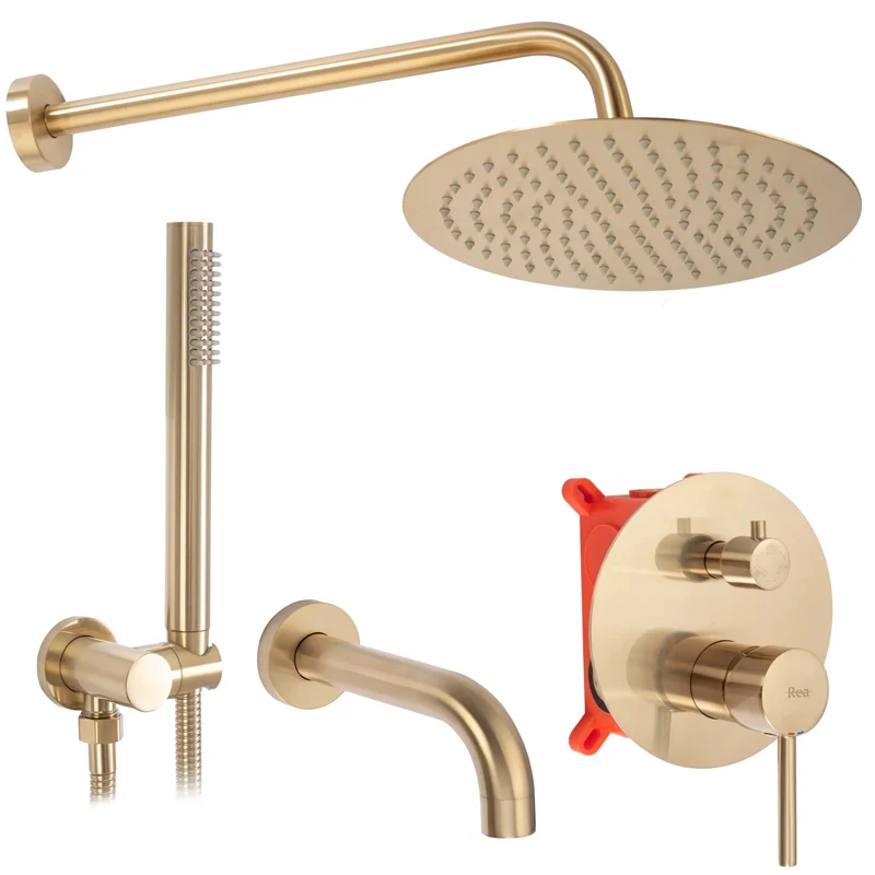 Dusche mit Wannenauslauf Unterputz Lungo Gold Matt